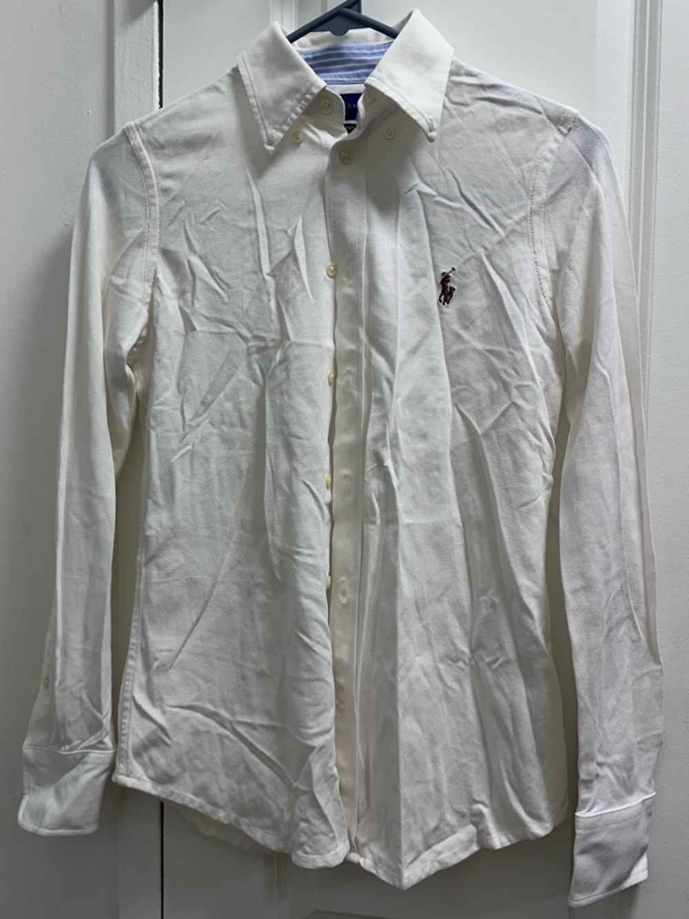Ralph Lauren White Knit Oxford Button-Down Shirt Slim Fit Small